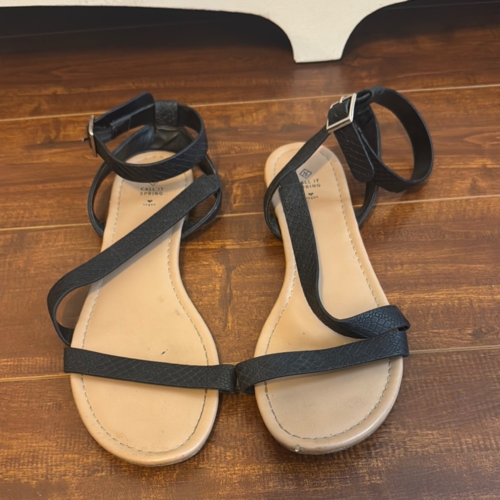 Call It Spring Black and Cream Minimalist Sandals